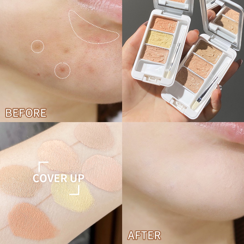 Bảng Kem Che Khuyết Điểm 3 Màu GECOMO Lâu Trôi Che Phủ Toàn Diện