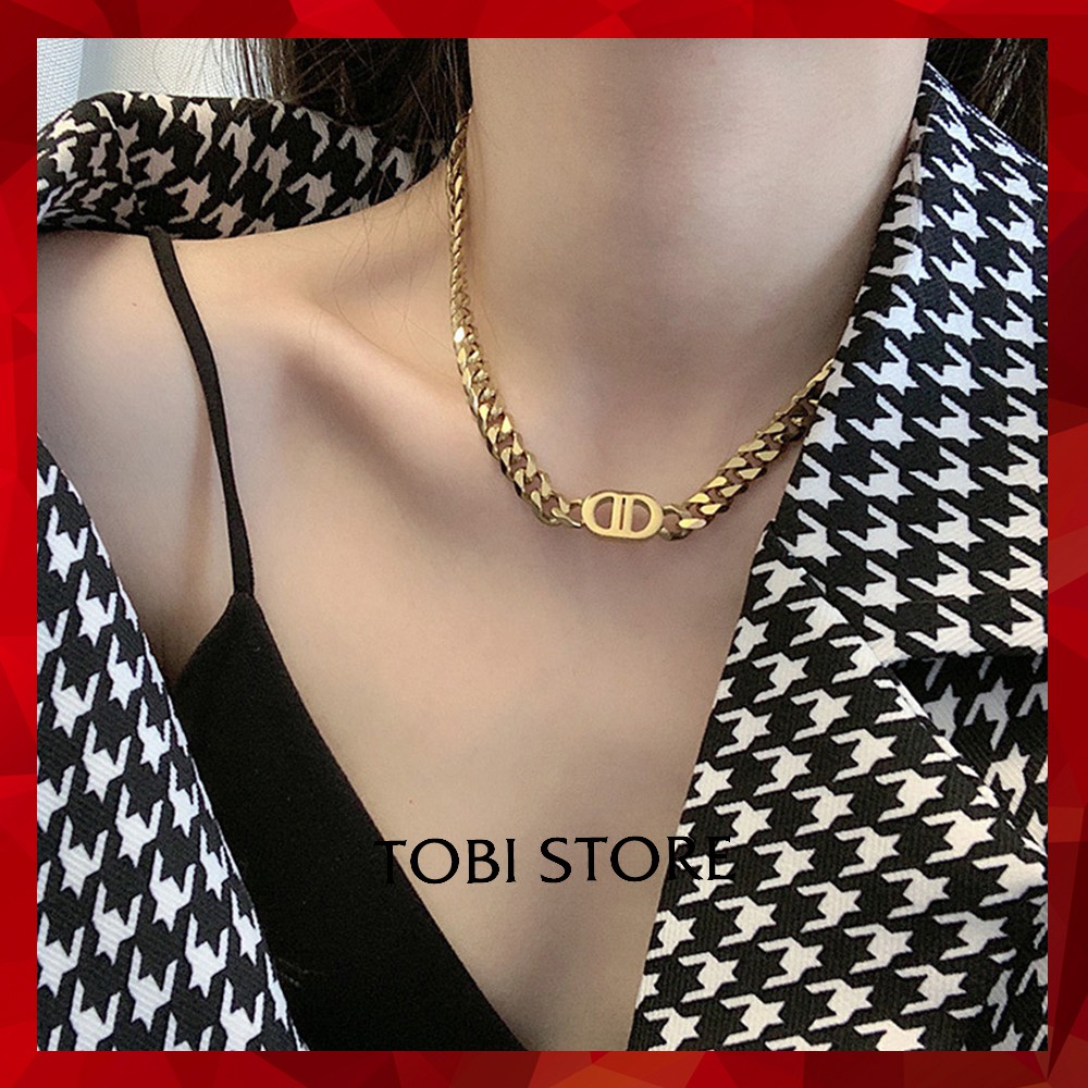 Vòng cổ chocker CD mạ vàng TOBI STORE hàng đẹp dây chuyền xích TB313
