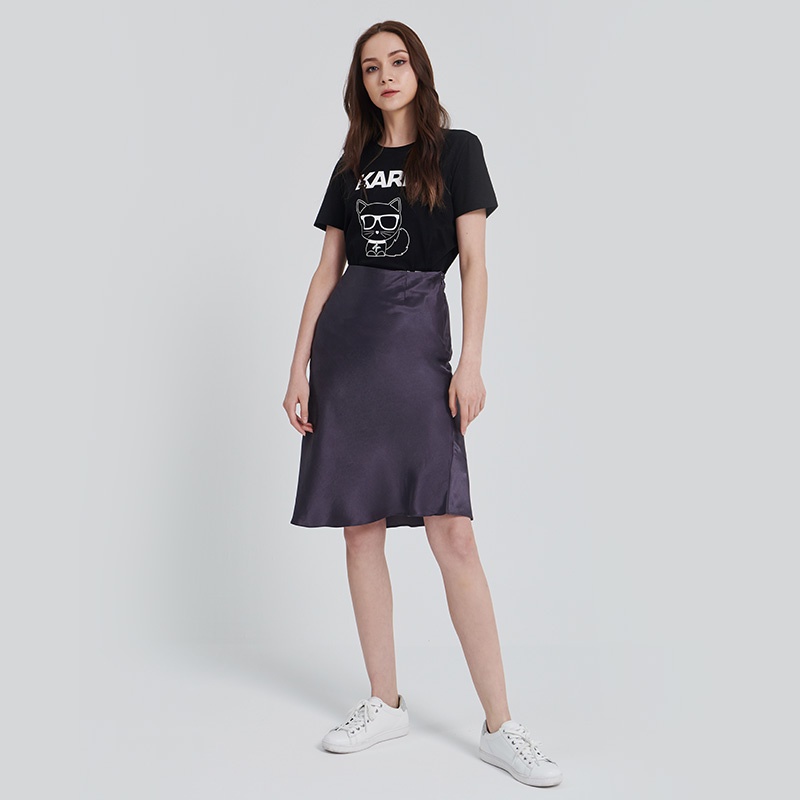 Áo Thun Tay Ngắn Màu Trơn In Hoạt Hình Karl Lagerfeld Amoi Dành Cho Nữ s-5x