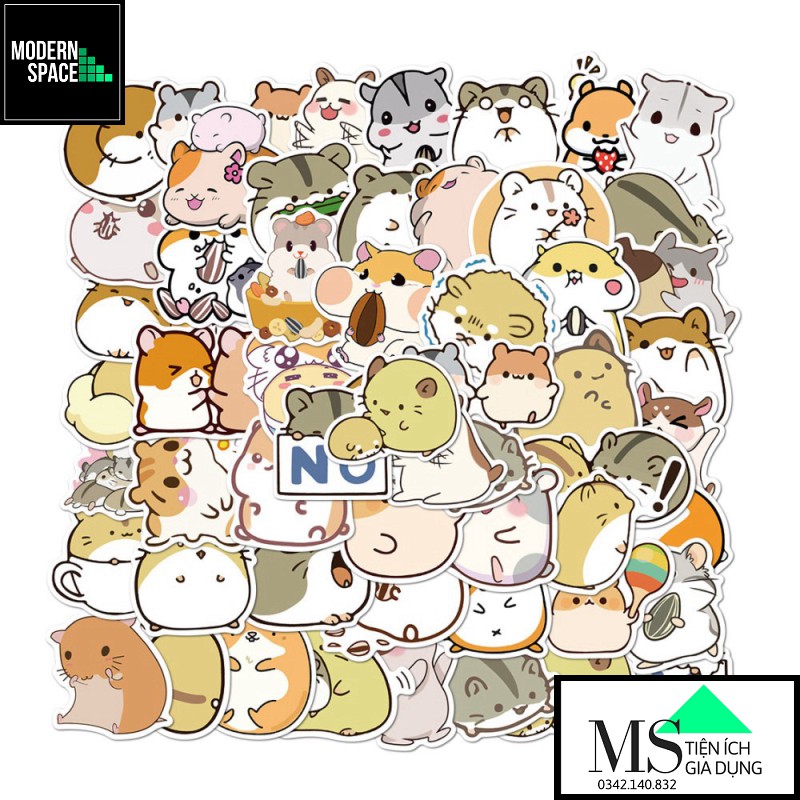 Sticker PVC Hoạt hình Chuột Hamster 50 Hình ST-092 - 100 Hình dán Stickers Chống nước Dán Mũ bảo hiểm