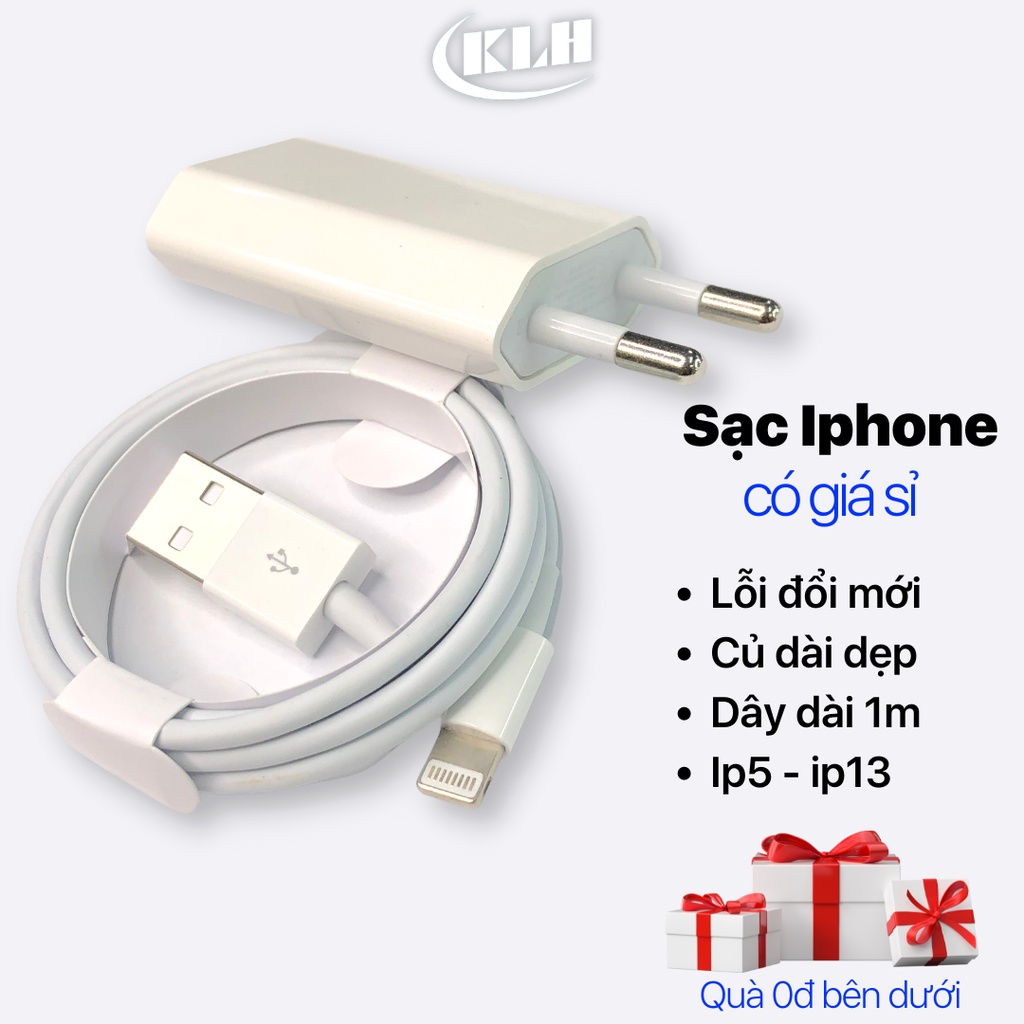 Bộ củ cáp sạc nhanh cho điện thoại iphone 5, 6, 7, 8, X, 11 cóc sạt dẹp dây dài 1m tương thích mọi iphon - KLH shop