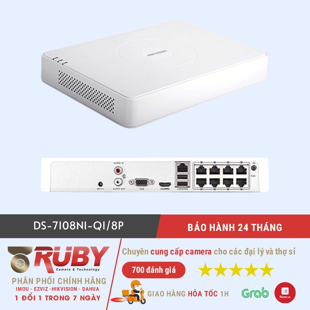 Đầu ghi hình camera 4 kênh DS-7104NI-Q1/4P hoặc 8 kênh DS-7108NI-Q1/8P Hỗ trợ cổng Poe - Chính Hãng