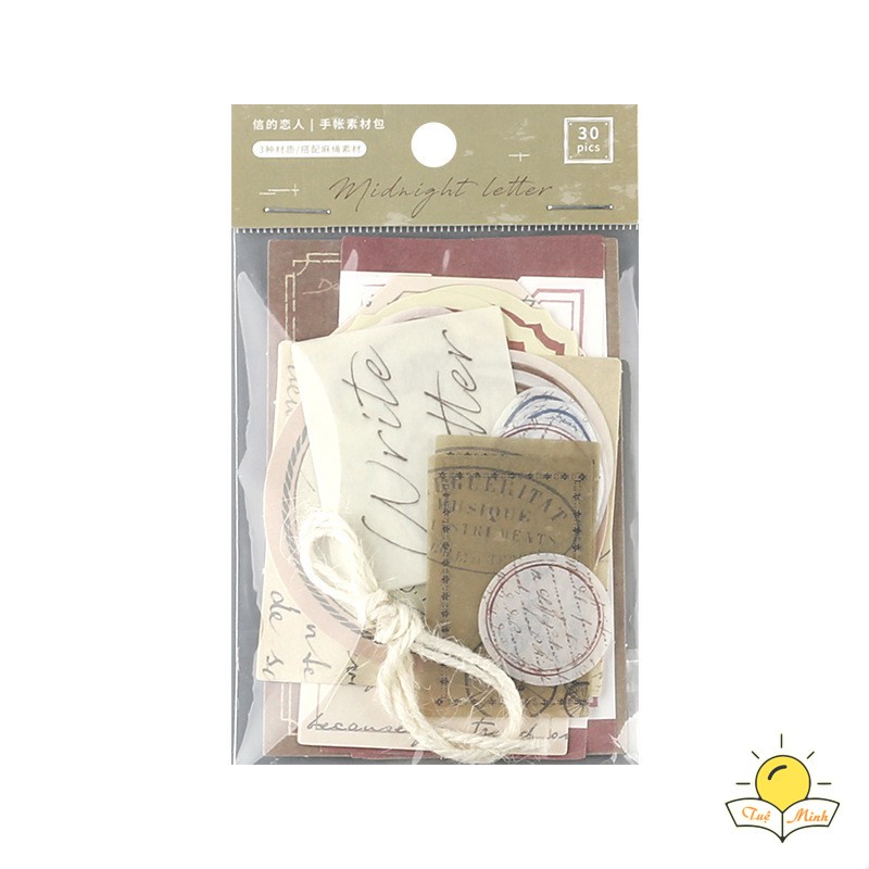 Bộ 30 nhãn tag kèm hoa khô/ dây gai vintage, sticker làm bullet journal, trang trí handmade STI30