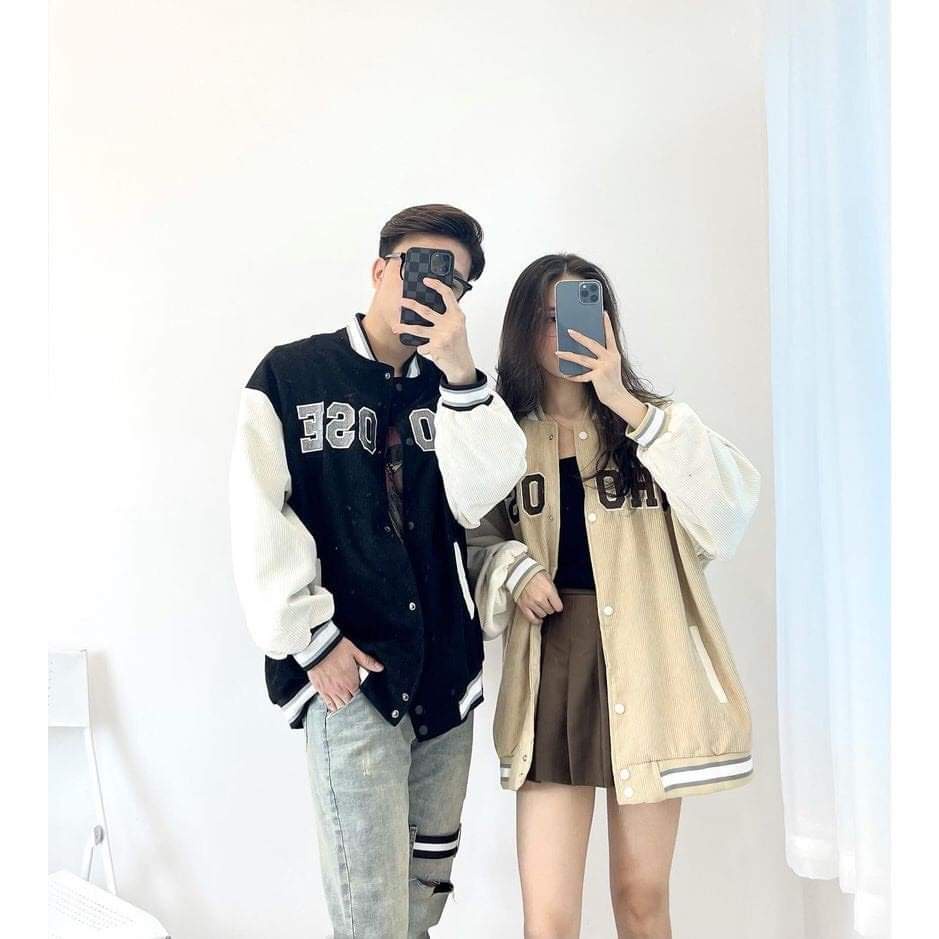 Áo bomber varsity jacket Unisex Form rộng nhung tăm Hình thêu 100% Áo khoác nam nữ Gonz Bóng chày- AQ STORE