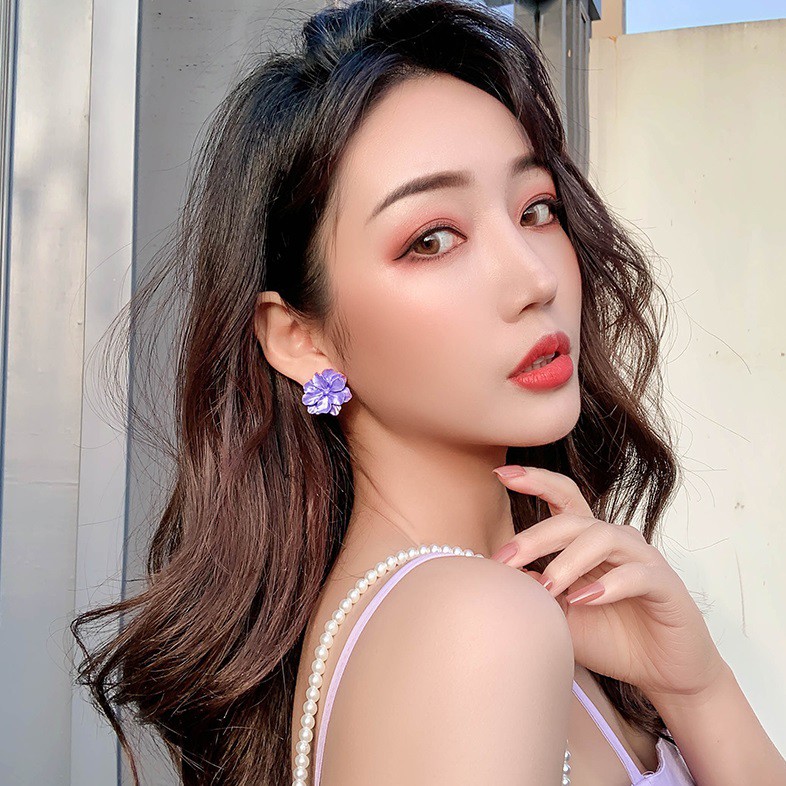 Bông tai hoa tường vi màu tím đặc săc BT194