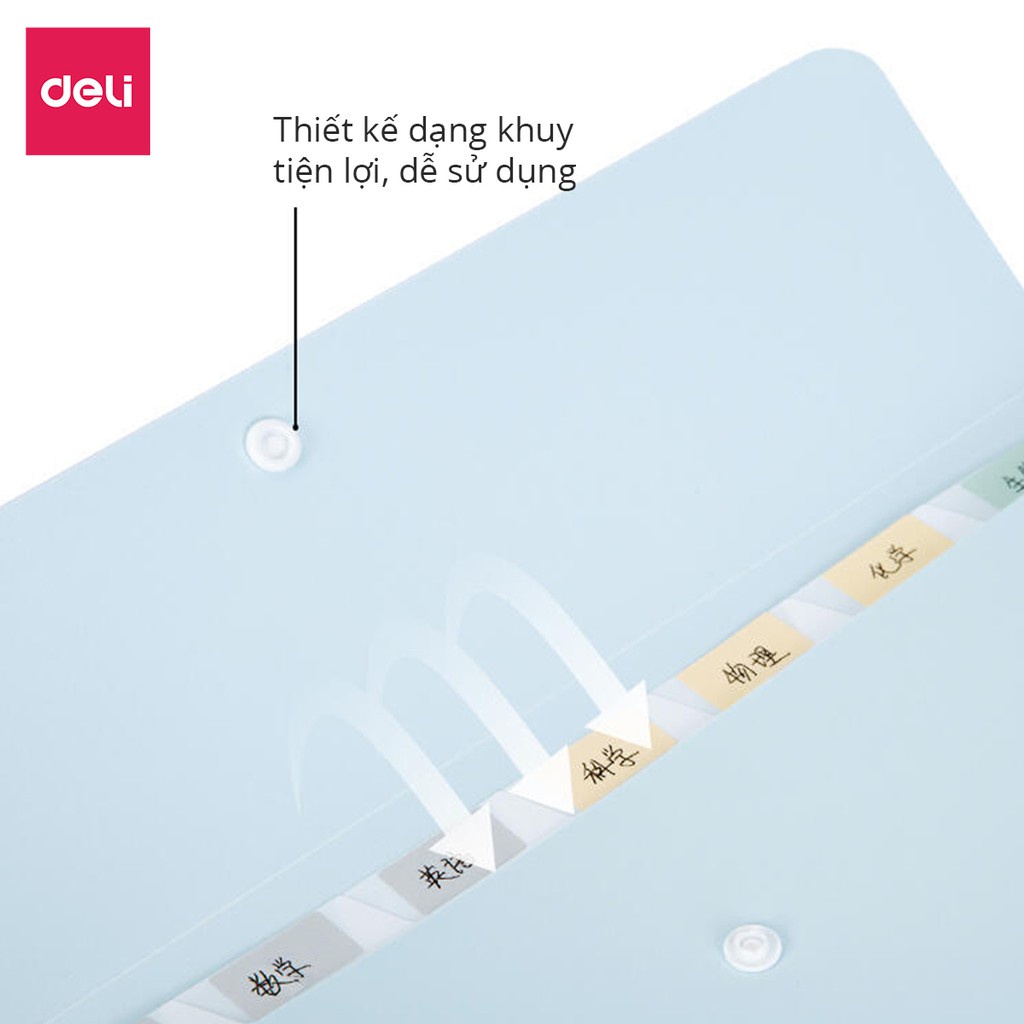 Cặp đựng tài liệu A4 Deli 72456 - 8 ngăn phân trang - file lưu trữ tài liệu - linfini - Xanh Dương / Trắng