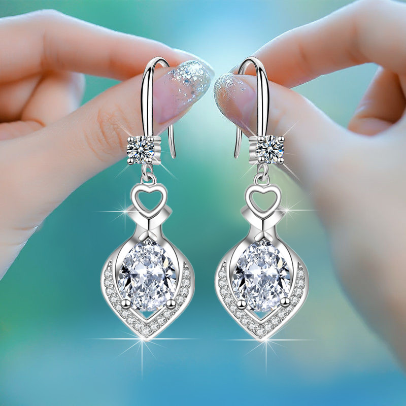 Mới Khuyên Tai Hình Giọt Nước Đính Đá zircon Phong Cách Hàn Quốc