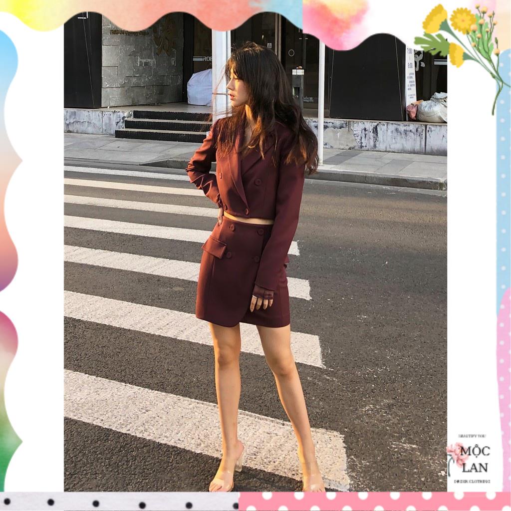 Set áo vest + chân váy ngắn cổ điển AK1676