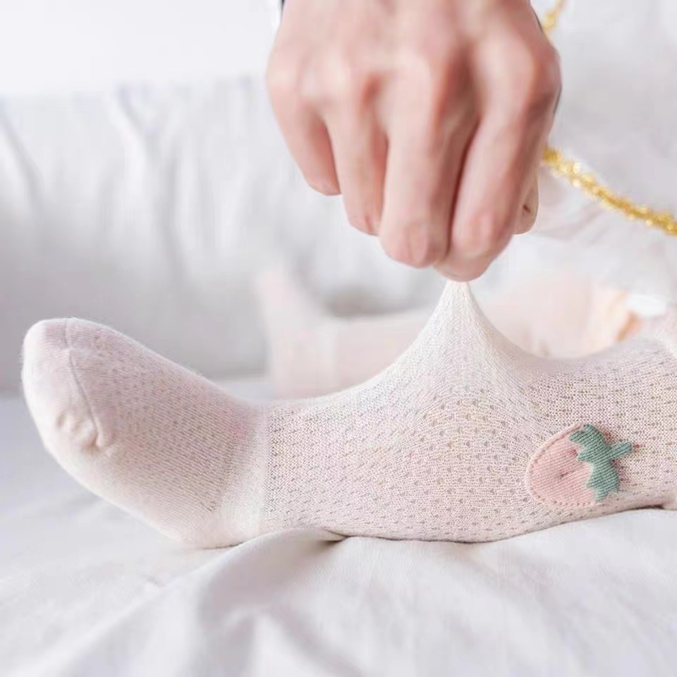 Vớ Cotton Miệng Rộng In Hình Dâu Tây Hoạt Hình Chống Muỗi Mùa Hè Cho Bé Sơ Sinh