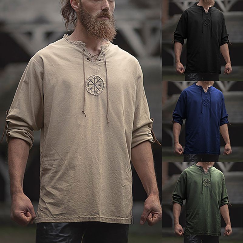 2022 NEW Medieval Men's Tops Vintage Ancient Viking Retro Cosplay Costume T-shirt