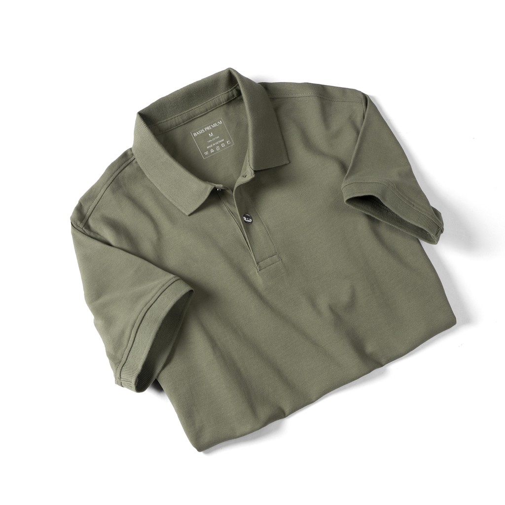 Áo thun polo nam có cổ, màu nâu đất cotton thoáng mát, form regular Basis APL22 | BigBuy360 - bigbuy360.vn