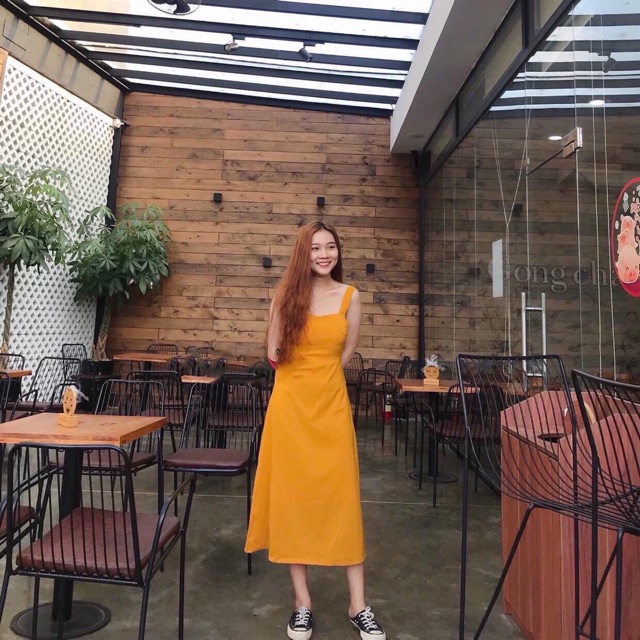 [Mã FATHANG5 giảm 10K đơn 50K] ĐẦM VÀNG MIDI THẮT NƠ LƯNG | BigBuy360 - bigbuy360.vn