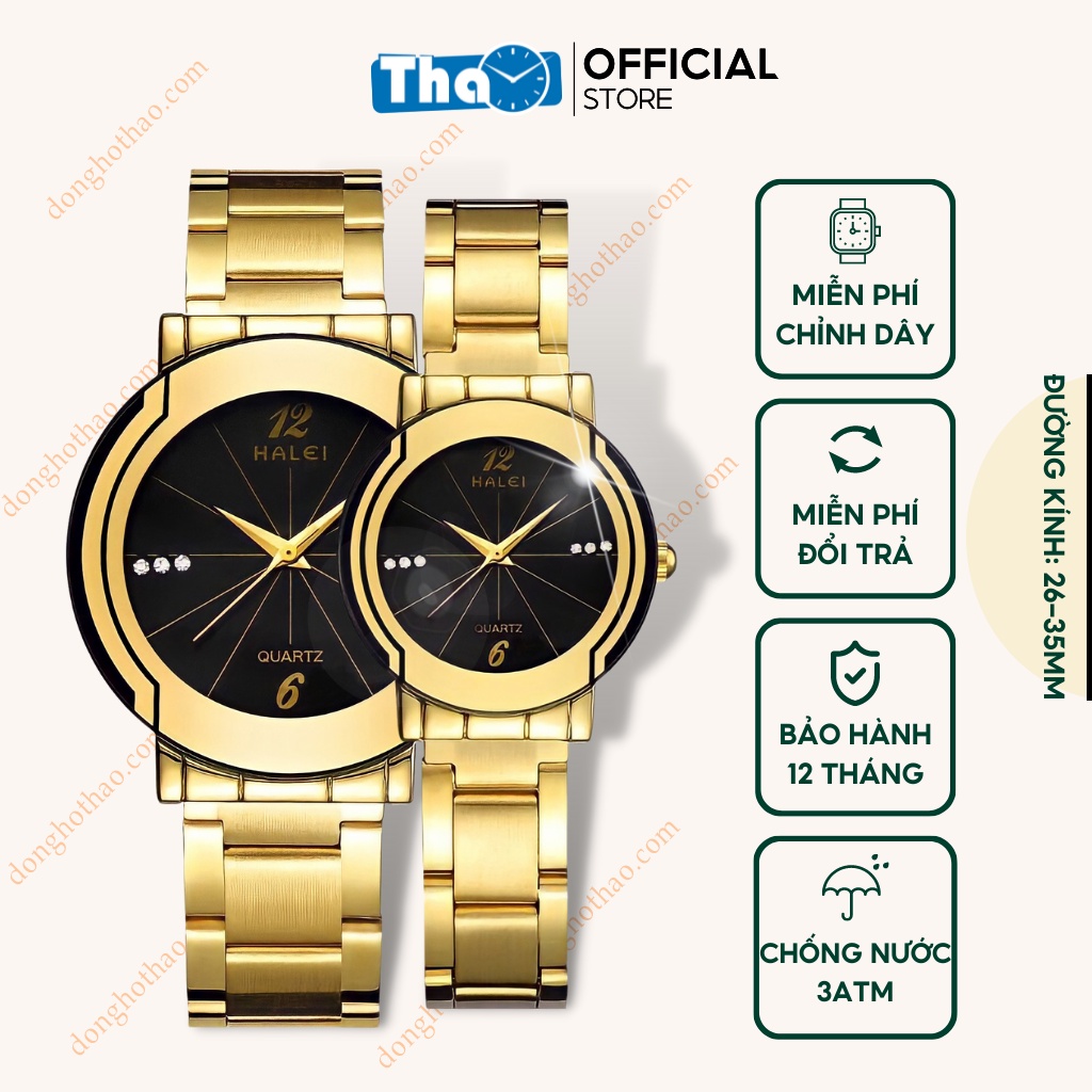 Đồng Hồ Cặp Đôi Dây Kim Loại Chính Hãng Chống Nước Màu Đen Độc Lạ Cá Tính Đồng Hồ Thảo HH28VD3 Halei 457
