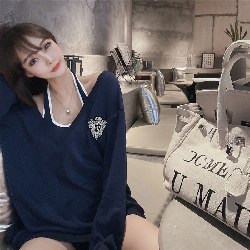 2021 Korean style loose pullover blouse 2-piece set women's mid-length sweater