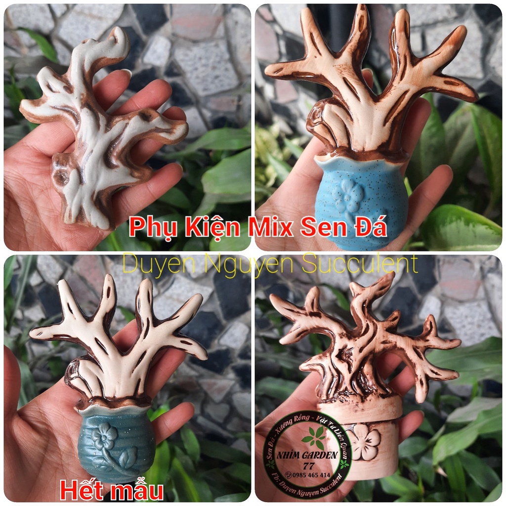 Phụ kiện mix sen đá kiểu nhánh cây. Kích thước 12cm. Chất liệu gốm sứ