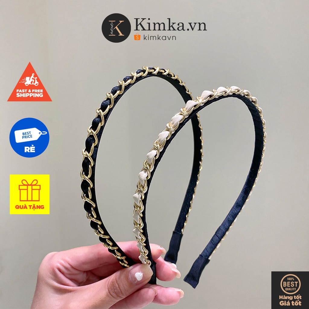 (0336) Bờm Băng Đô Tóc Vải Đính Xích Sang Trọng Nữ Tính Hàn Quốc