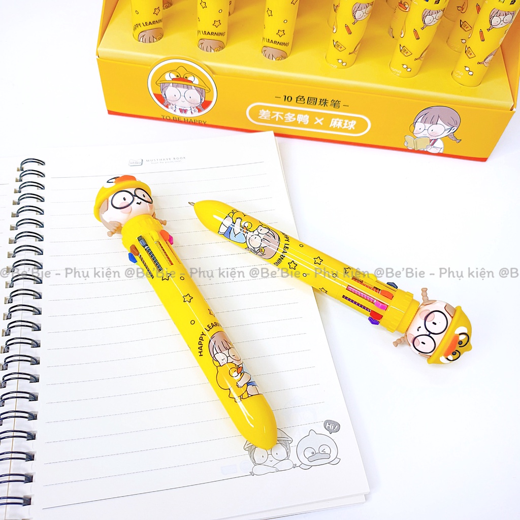 Bút bi học sinh nhiều màu hình cô bé cute, Bút bi mực nước Nomo Duck BeBie - BP517