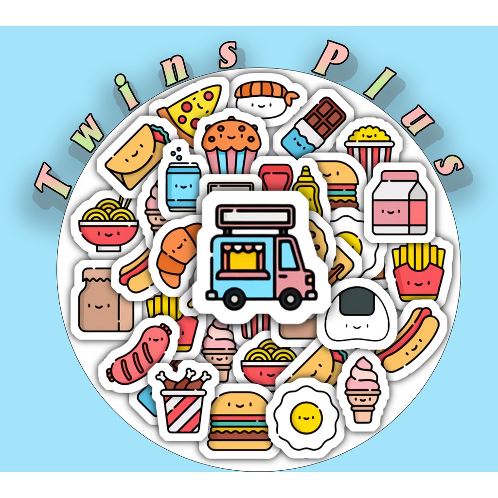 Bộ 25 Sticker Fast Food dán trang trí laptop, máy tính bỏ túi, vali, điện thoại, đàn ghita, hộp bút, trang