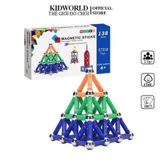 Bộ Que Xếp Hình Nam Châm 138 Chi Tiết, Magnetic Sticks - KIDWORLD