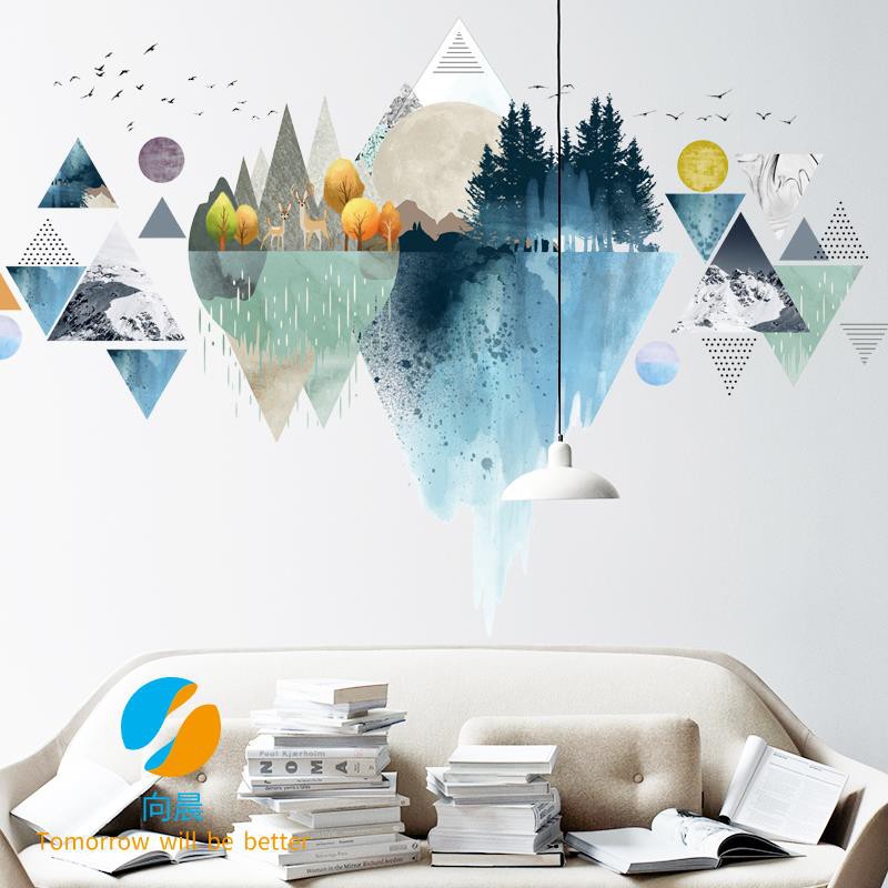 Sticker dán tường họa tiết hình học tam giác đơn giản hiện đại trang trí phòng ngủ phòng khách