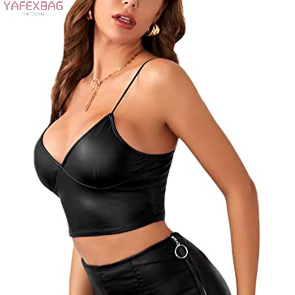Women Wet Look Crop Tops Gothic Punk streetwear Slim Shiny Party Club Wear