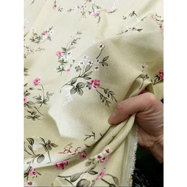 Rèm linen cành hồng mềm rủ vintage