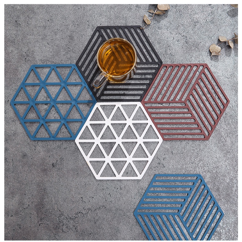 1 Lót ly, lót đồ nóng silicon hình polygon lục giác hiện đại (chọn màu; họa tiết ngẫu nhiên)