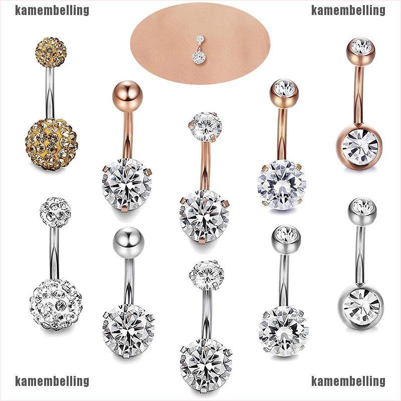 Bộ 5 Khuyên Rốn Bằng Thép Không Gỉ Đính Pha Lê