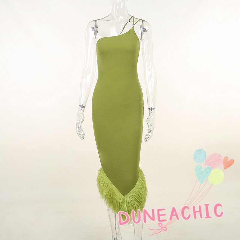 DUNEA Đầm Nhung Hai Dây Hở Lưng Ôm Dáng Gợi Cảm Dành Cho Nữ