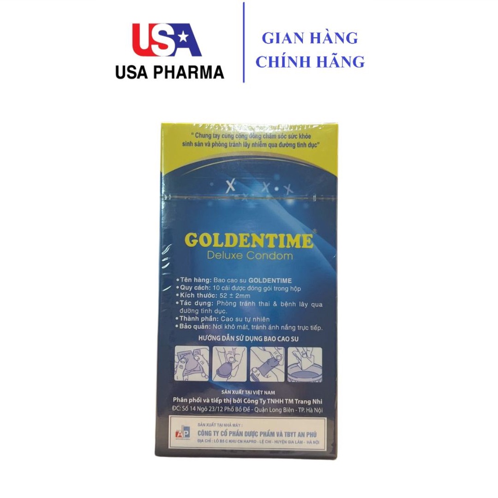 Bao cao su GOLDENTIME Deluxe Condom GAI hộp 12 bao xanh tăng khoái cảm gân gai kéo dài thời gian