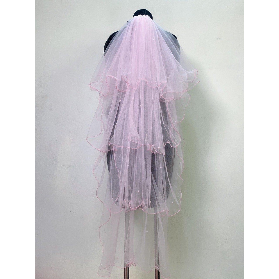 Voan cài tóc cô dâu màu Hồng ngắn ngang lưng phụ kiện cưới cô dâu 2022 Giangpkc  Phụ kiện cưới Giang