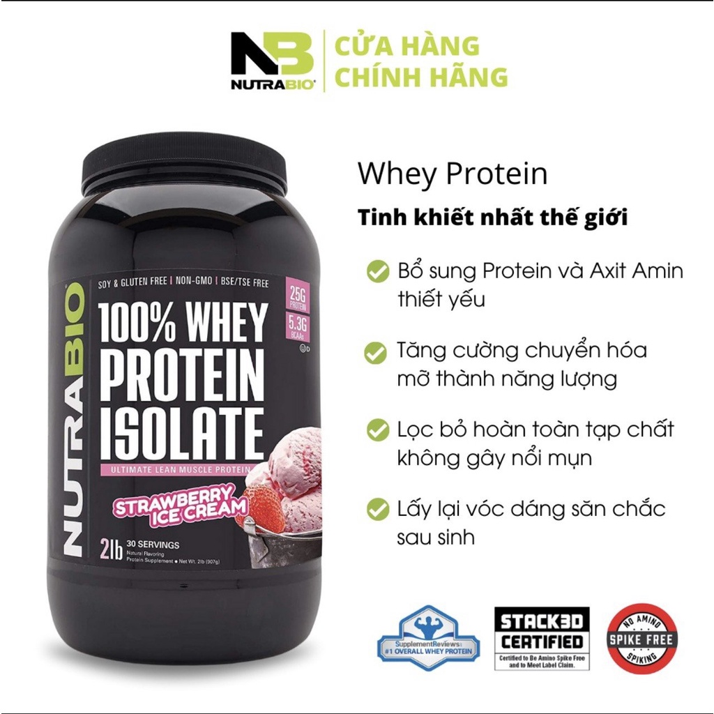 Sữa tăng cân tăng cơ - Nutrabio Whey Protetin Isolate - Dutch Chocolate - 2 LB - 30 Servings
