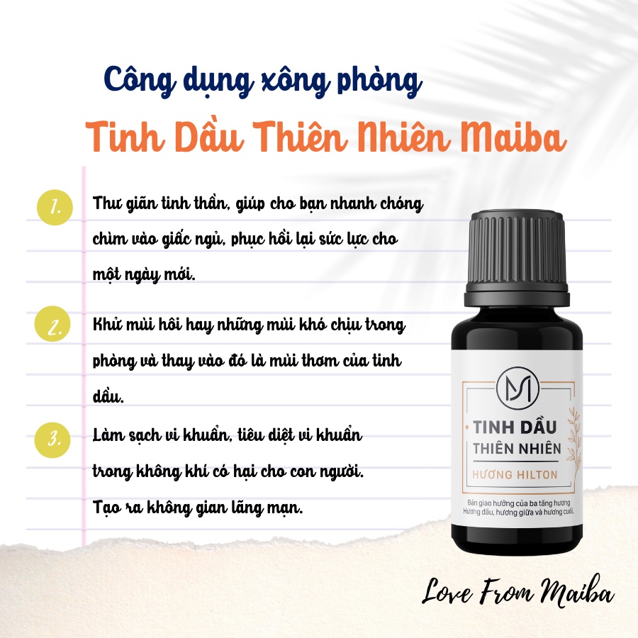 Tinh dầu thơm thiên nhiên nguyên chất MAIBA xông phòng giúp khử mùi và thư giãn giảm căng thẳng 10ml