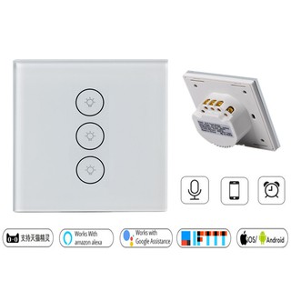 Công tắc cảm ứng wifi thông minh 3 nút Tuya MK14 màu trắng hình vuông