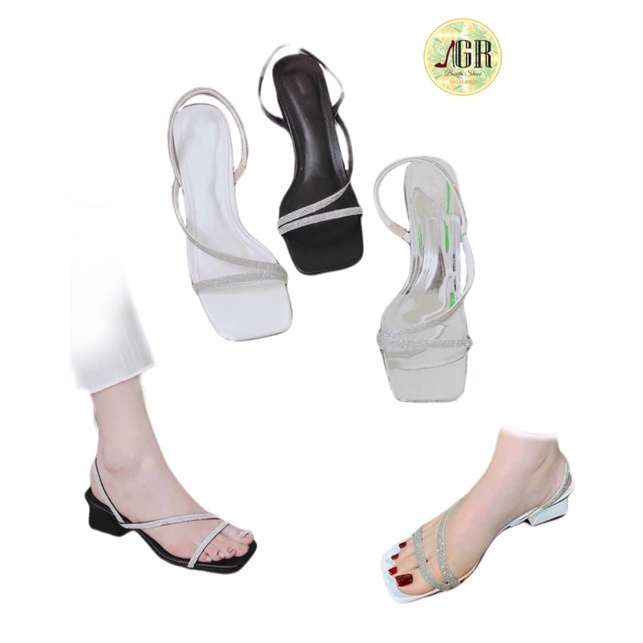 Sandal 3 quai đá xéo eo hậu thun gót vuông 3cm (hàng đẹp )