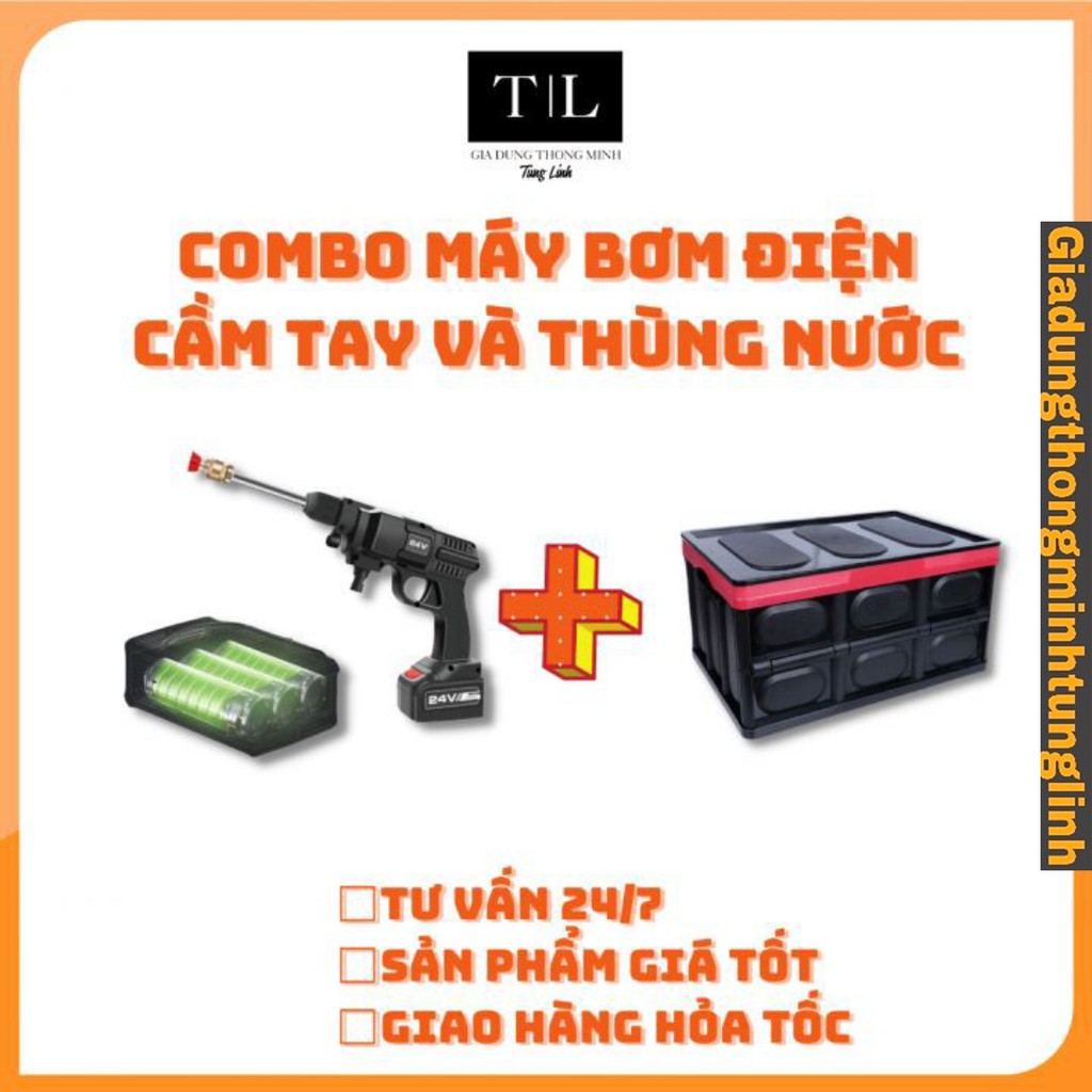 (Combo 2 Sản Phẩm) Máy tăng áp lực nước và Thùng nước gấp gọn - Tăng áp lực nước từ 3 đến 5 lần, 3 chế độ phun linh hoạt