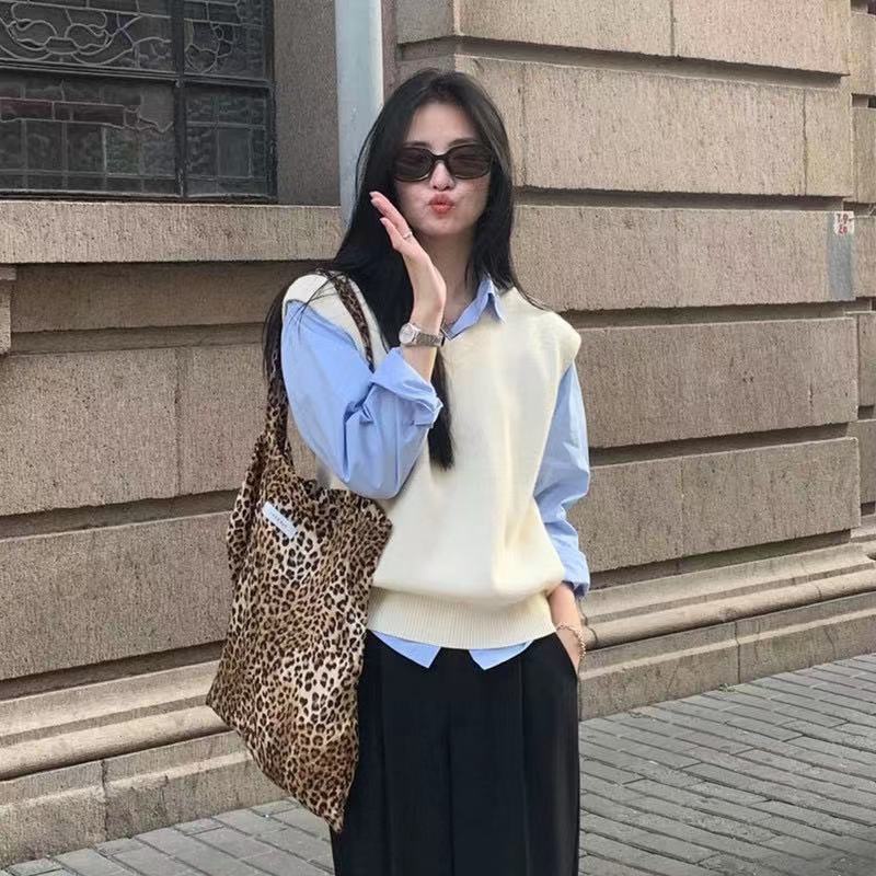 Áo Sơ Mi Tay Dài Màu Xanh Dương Phong Cách retro Thanh Lịch