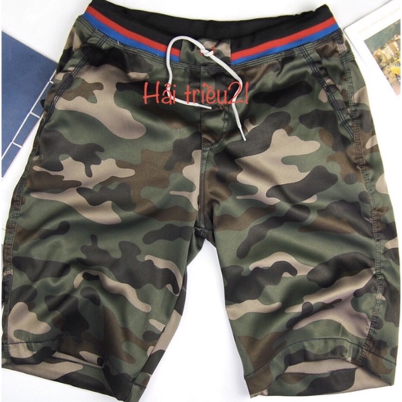 Quần short kaki lưng thun camo lính HT030