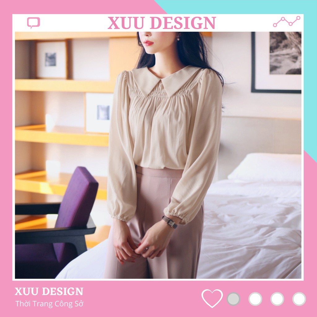 Áo Sơ Mi Nữ Công Sở Xuu Design, Áo Kiểu Nhún Bèo Thời Trang TK21.07