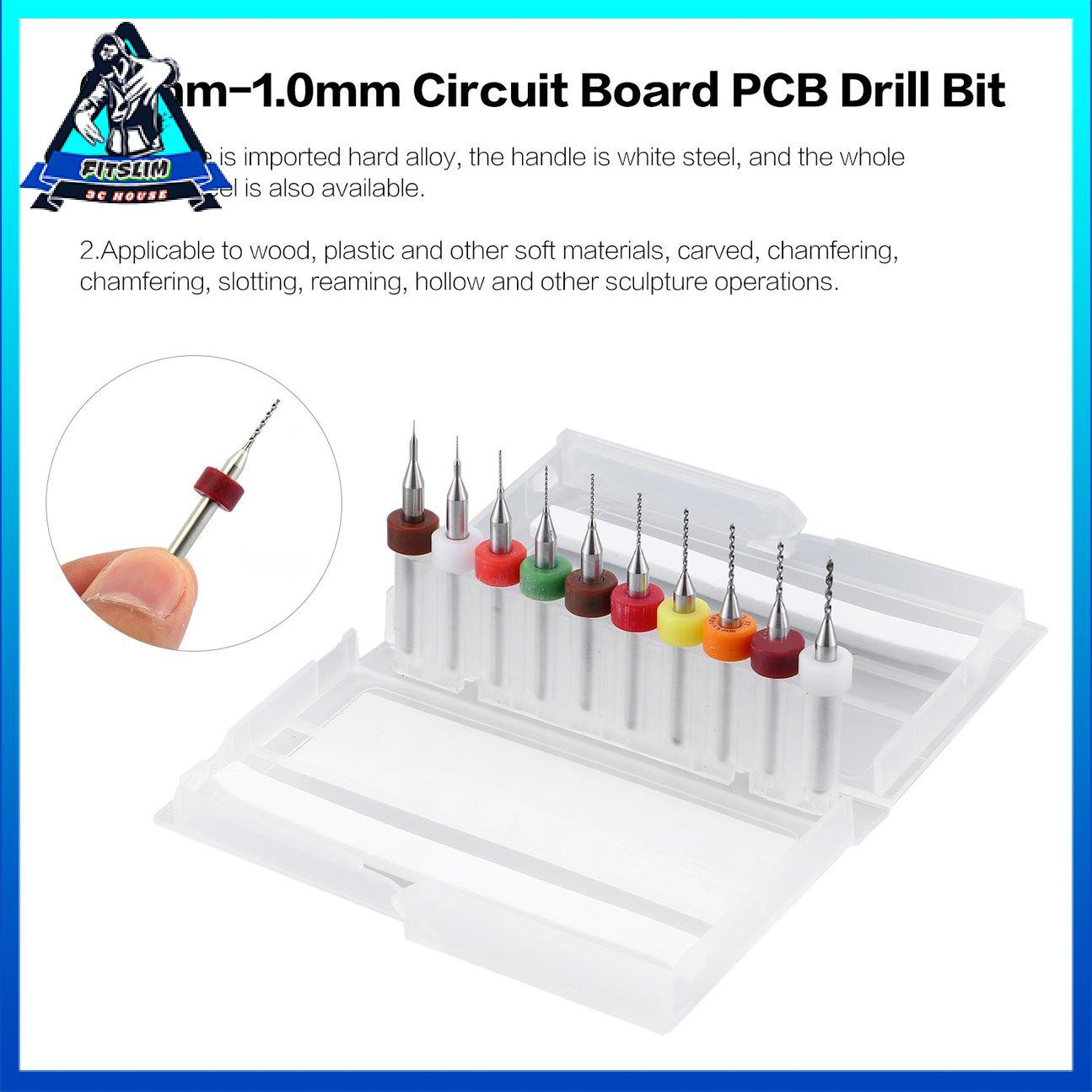 10 cái / bộ Hợp kim cứng Mũi khoan nhỏ 0,1mm-1,0mm Bảng mạch PCB Mũi khoan