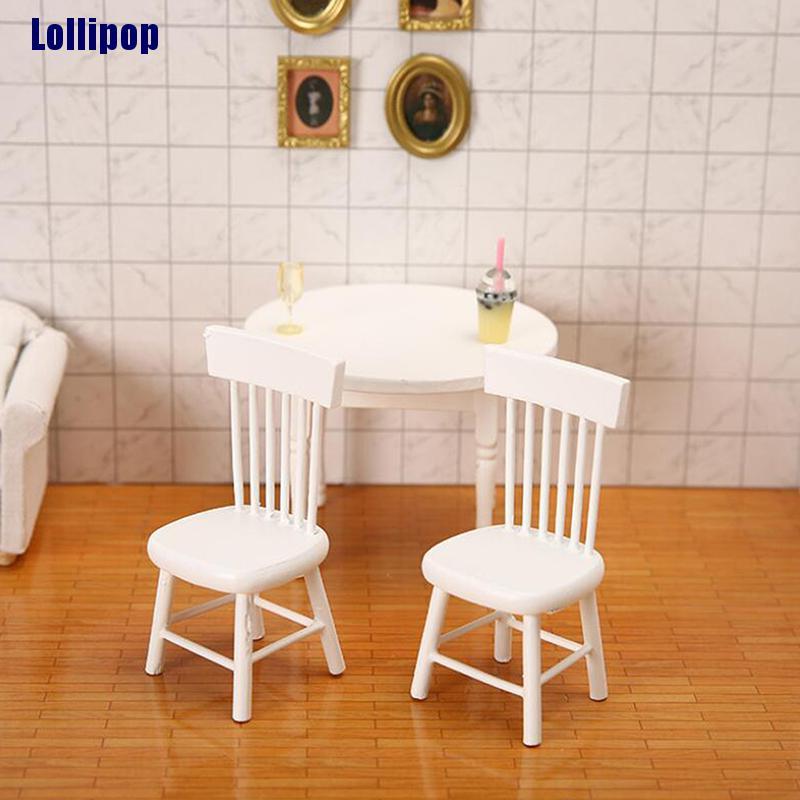 Bộ Bàn Ghế Gỗ Màu Trắng Trang Trí Nhà Búp Bê Tỉ Lệ 1 / 12