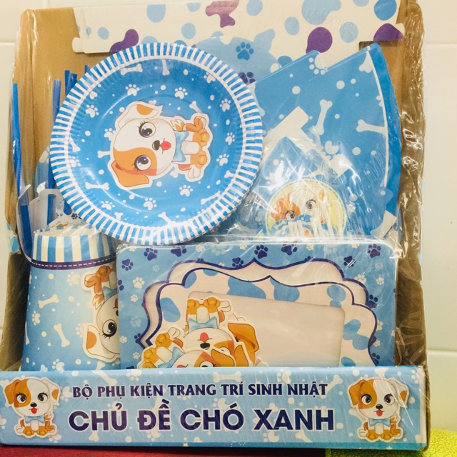 Sét trang trí sinh nhật CHÓ XANH để bàn cho bé