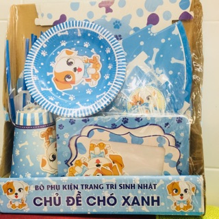 Sét trang trí sinh nhật CHÓ XANH để bàn cho bé