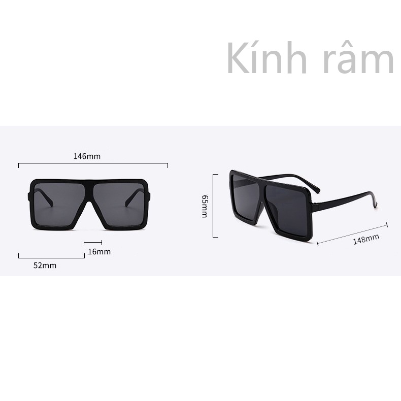Kính mát gọng vuông bản lớn thời trang cho nam nữ