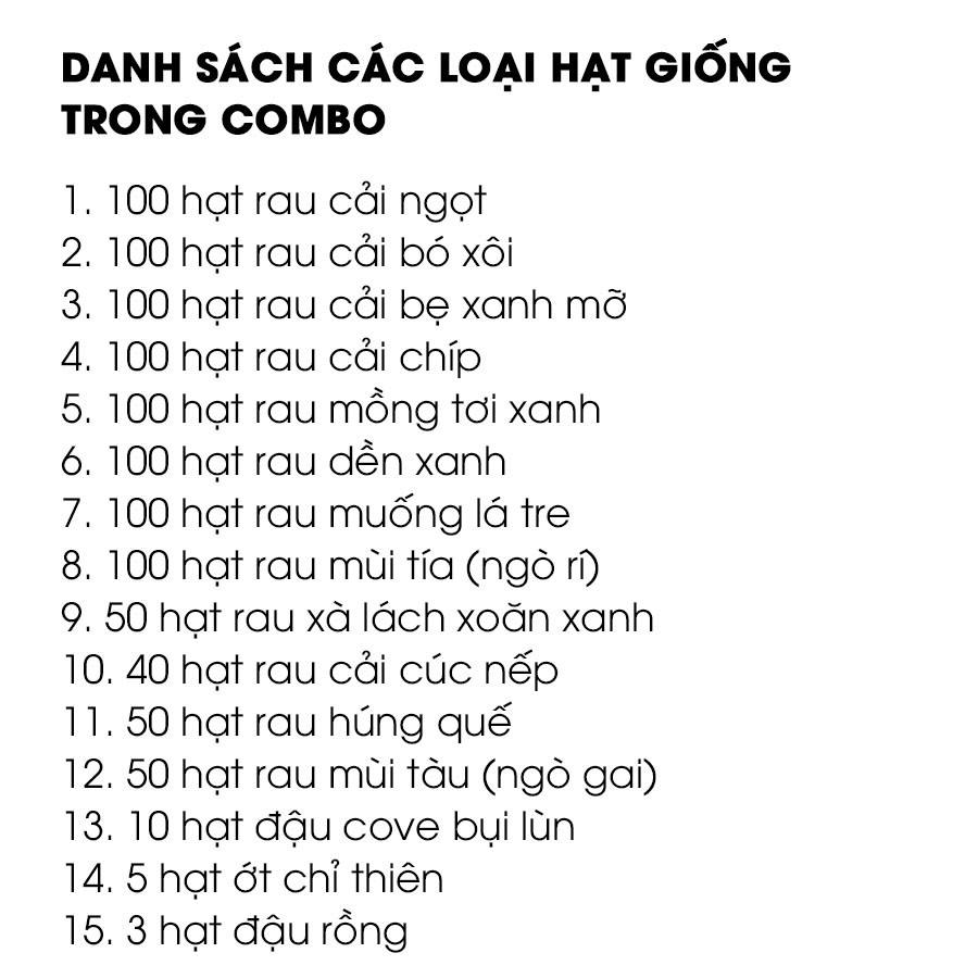 Deal 10K - Combo 15 loại hạt giống rau củ quả trồng sân thượng đầy đủ - Tập làm vườn cùng Tạ Gia Trang