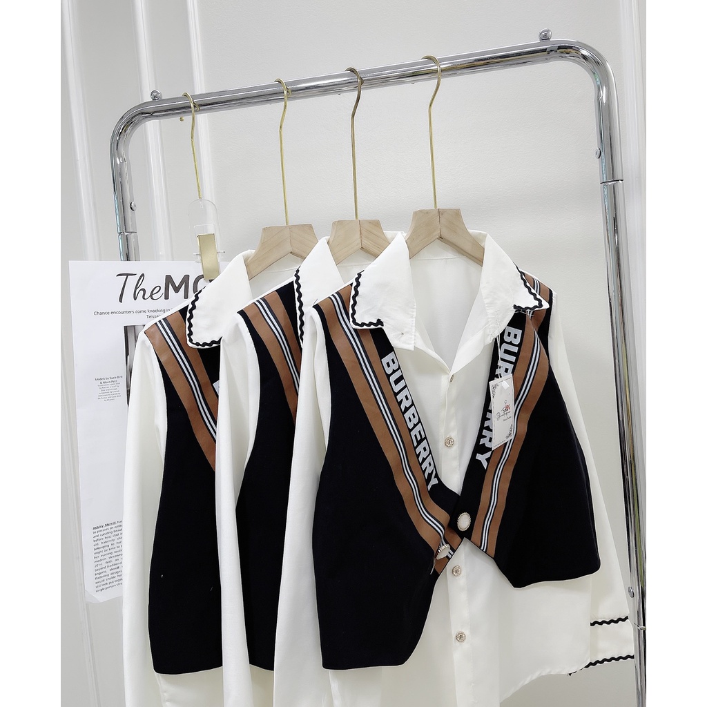 SET ÁO GHILE SƠ MI TRẮNG VIỀN TAY BO LEN PHỐI MÀU SIÊU SANG CHẢNH