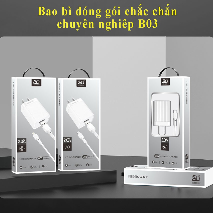 [Freeship]Bộ Cáp củ sạc B03 SD Design ,cốc và dây sạt ip,MicroUsb ,Type C chất lượng tốt,xạc bảo hành