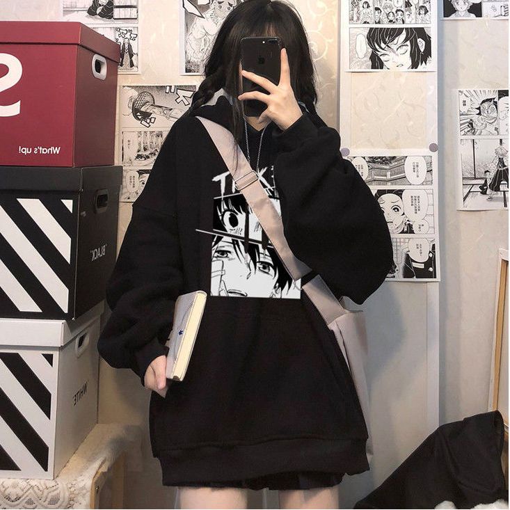 Áo Hoodie Dáng Rộng Dài Trung Bình Họa Tiết Hoạt Hình Thiết Kế Dễ Thương Cho Nữ [Lông Cừu / Mỏng] Ins