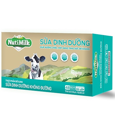 Thùng 48 Bịch NutiMilk Sữa Tươi 100 Điểm Không Đường 220ML