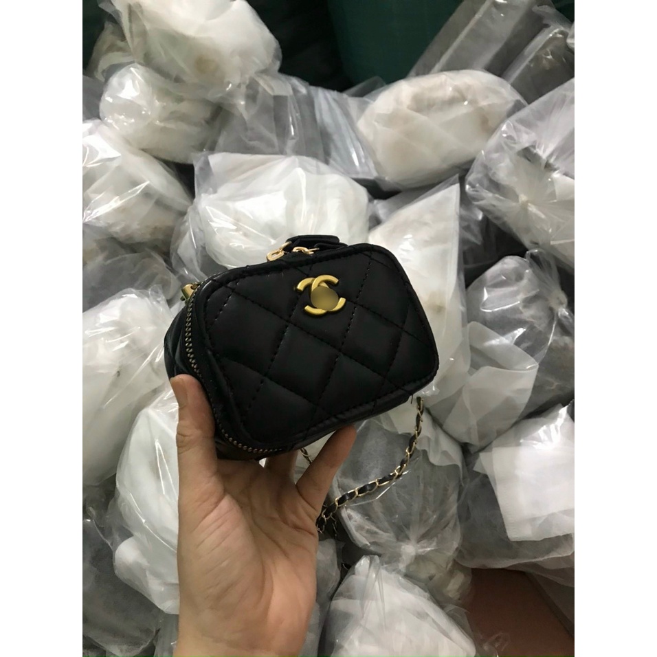 TÚI CỐP CHA.NEL MINI CỰC ĐẸP SIZE 15CM ,FREESHIP,2 màu đen, trắng